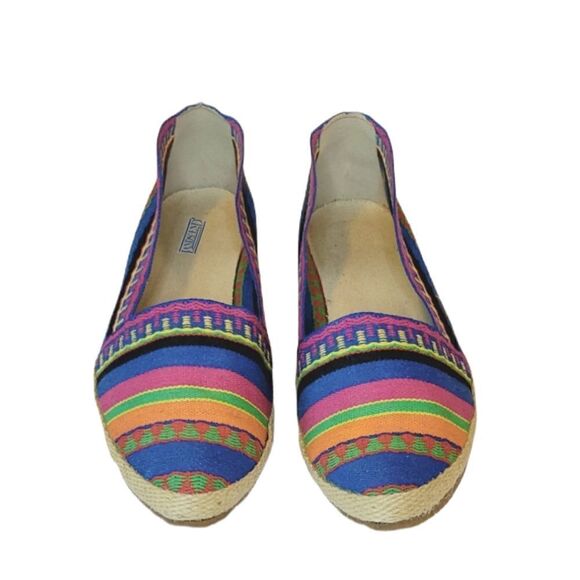 Lands' End Multi Color Striped Wedge Heel Pointed Toe Espadrille Shoes Size 9 - Picture 2 of 6